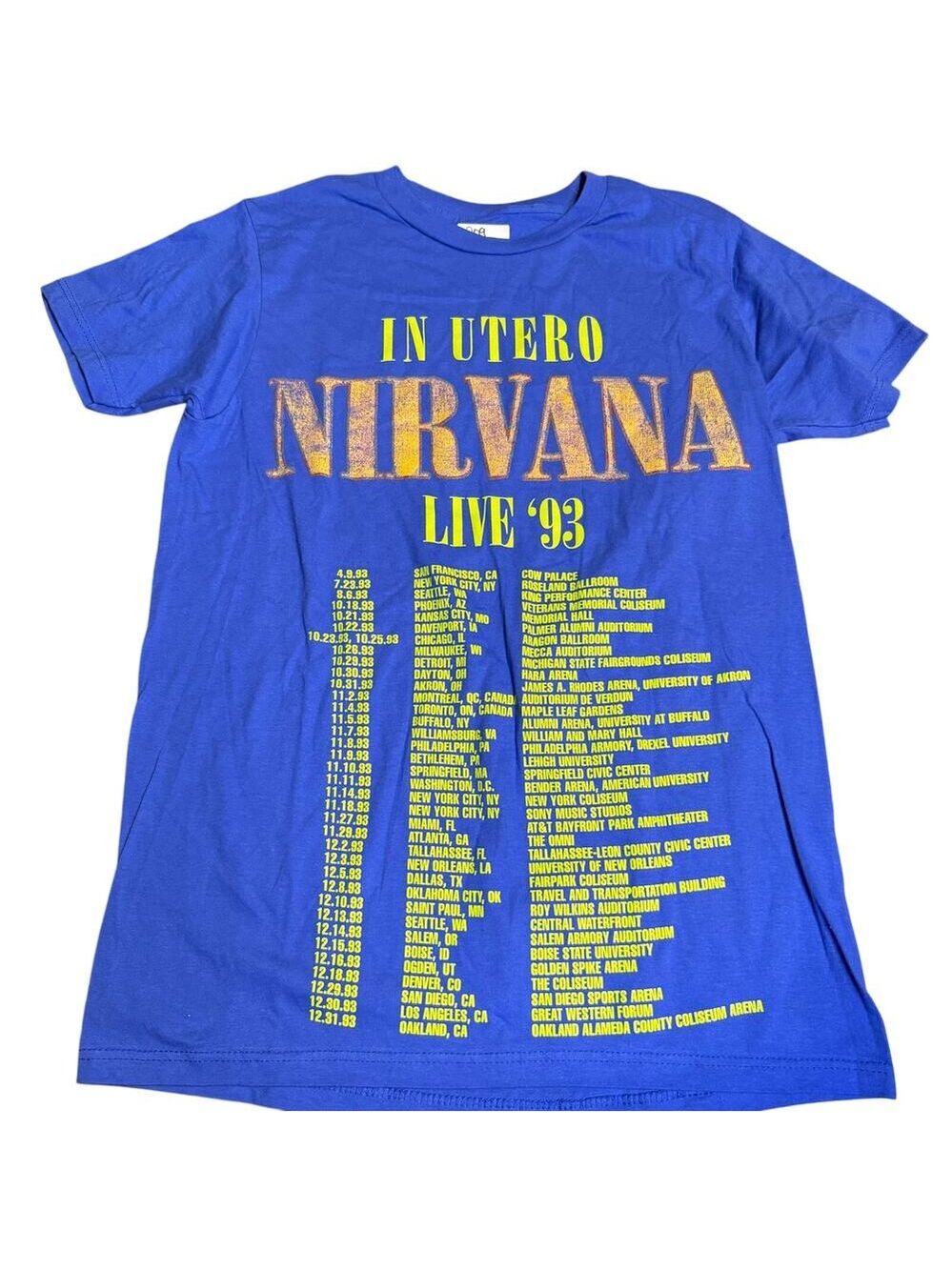 Nirvana "In Utero Live 93" Tour Grunge Graphic Tee, Blue, Unisex Size Medium